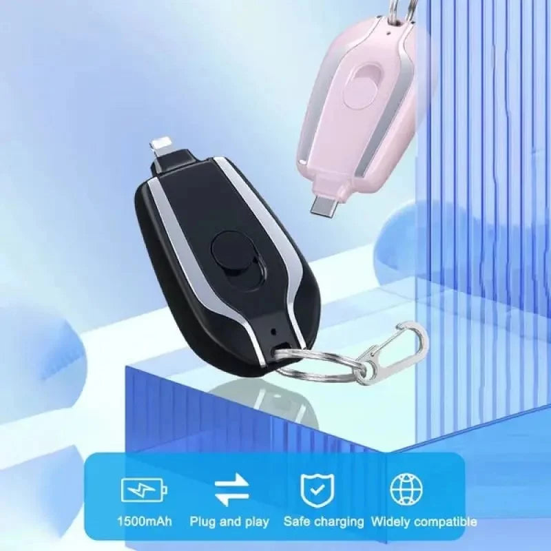 Portable Keychain Charger | 1500mAh Ultra-Compact Mini Battery Pack | Fast Charging Backup Power Bank