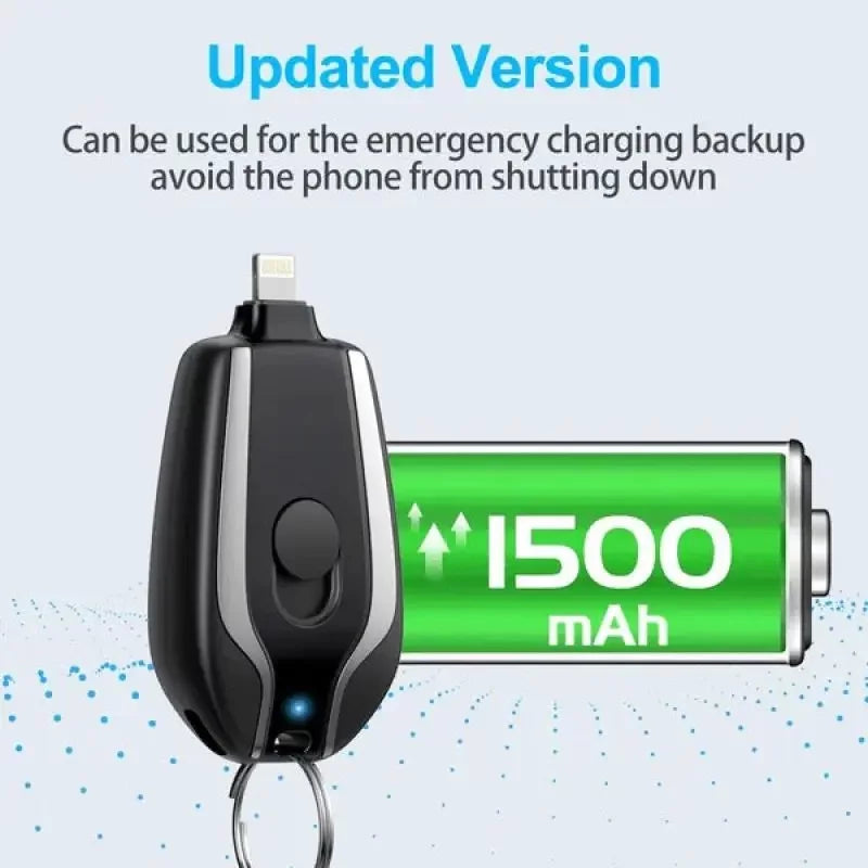 Portable Keychain Charger | 1500mAh Ultra-Compact Mini Battery Pack | Fast Charging Backup Power Bank